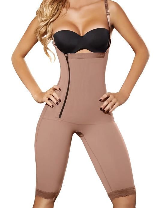 Ann chery 5121 powernet briggite shapewear beige body-shaping corset with lace trim and front zipper