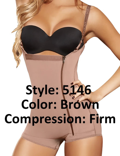 Ann chery 5146 powernet mara shapewear in brown with front zipper and adjustable straps made of compression fabric