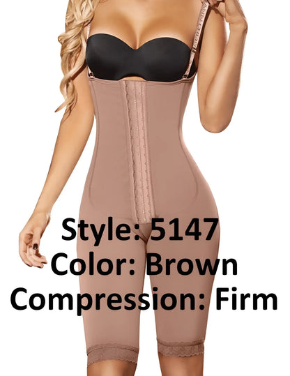 Ann Chery 5147 powernet isabella brown compression bodysuit with lace trim and adjustable straps