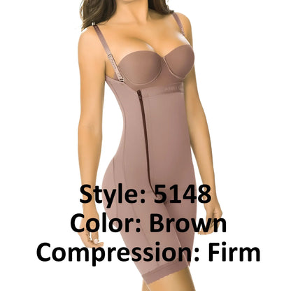 Ann chery 5148 powernet angelina brown firm compression body shaper with adjustable straps and front zipper