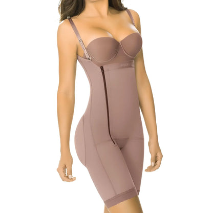 Ann Chery 5148 powernet Angelina mauve shapewear bodysuit with front zipper and adjustable straps in brown color