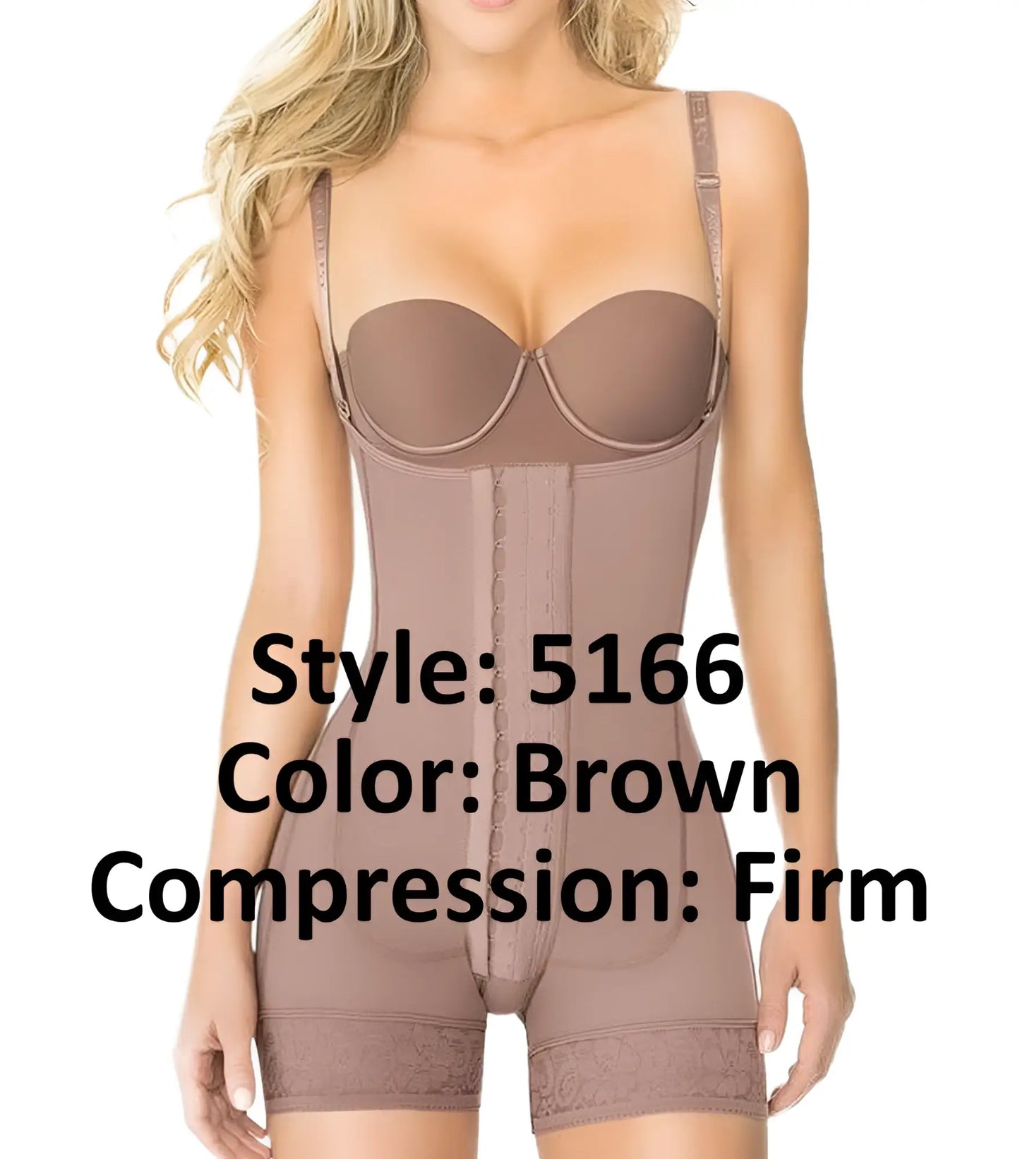 Brown Ann Chery 5166 Powernet Melissa firm compression bodysuit with lace trim and adjustable straps