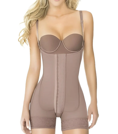 Ann Chery 5166 powernet Melissa shapewear in taupe with lace trim hem and adjustable straps for body shaping