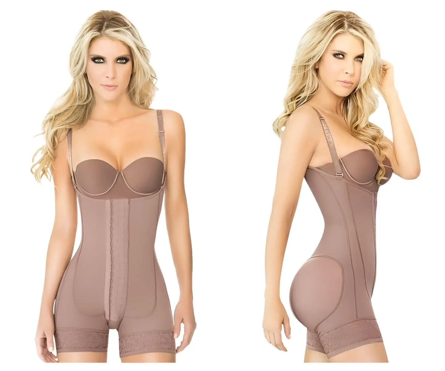 Ann chery 5166 powernet Melissa shapewear in brown taupe with lace trim and adjustable straps for body shaping