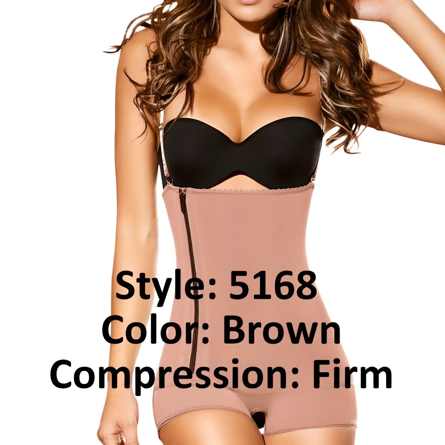 Brown ann chery 5168 powernet melanie shapewear with firm compression black strap and zipper detail