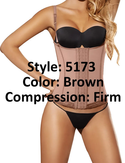 Brown Ann Chery 5173 powernet Marilyn shapewear firm compression corset with black underwire bra and matching briefs