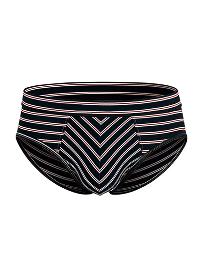 Assorted cotton brief 4 pieces pack featuring black and pink striped briefs with chevron pattern on the front