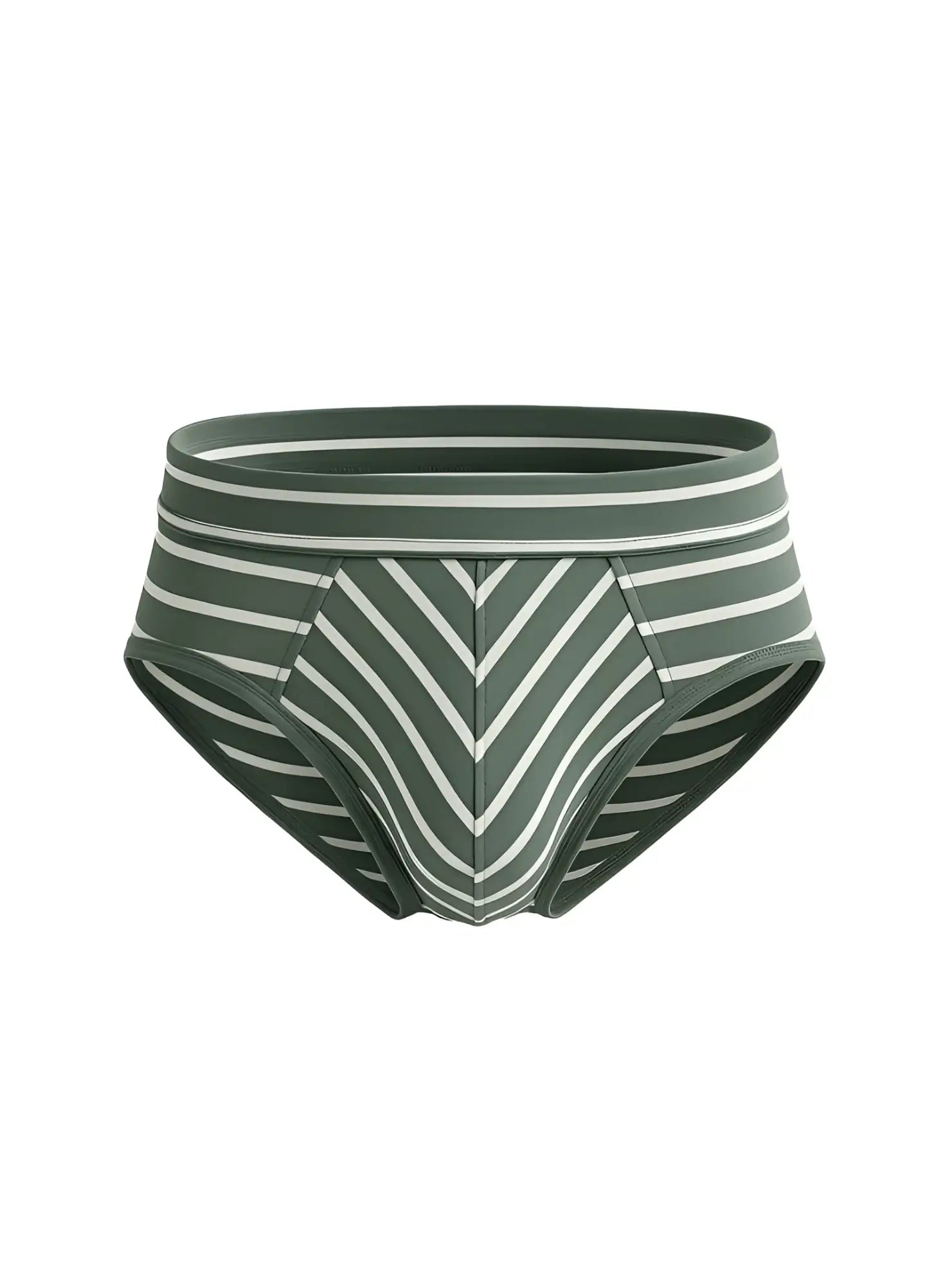 Assorted cotton brief 4 pieces pack featuring olive green and white striped men’s briefs with chevron pattern front