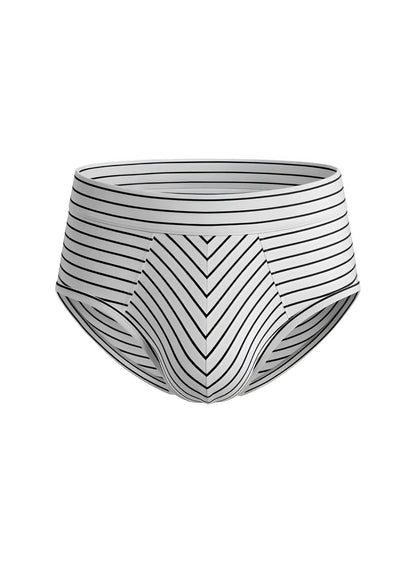 Assorted cotton brief 4 pieces pack featuring white cotton briefs with black diagonal chevron stripes on the front