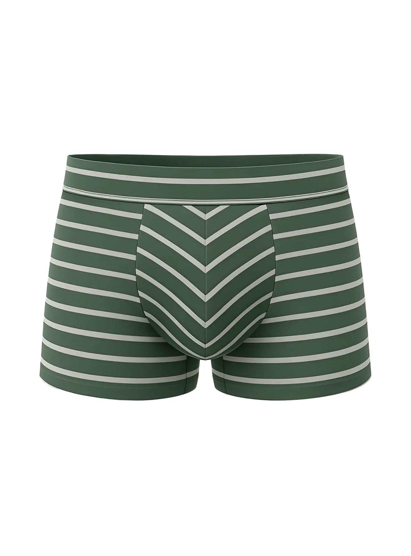 Dark green and white striped cotton boxer briefs with chevron pattern front part in assorted 4 pieces pack