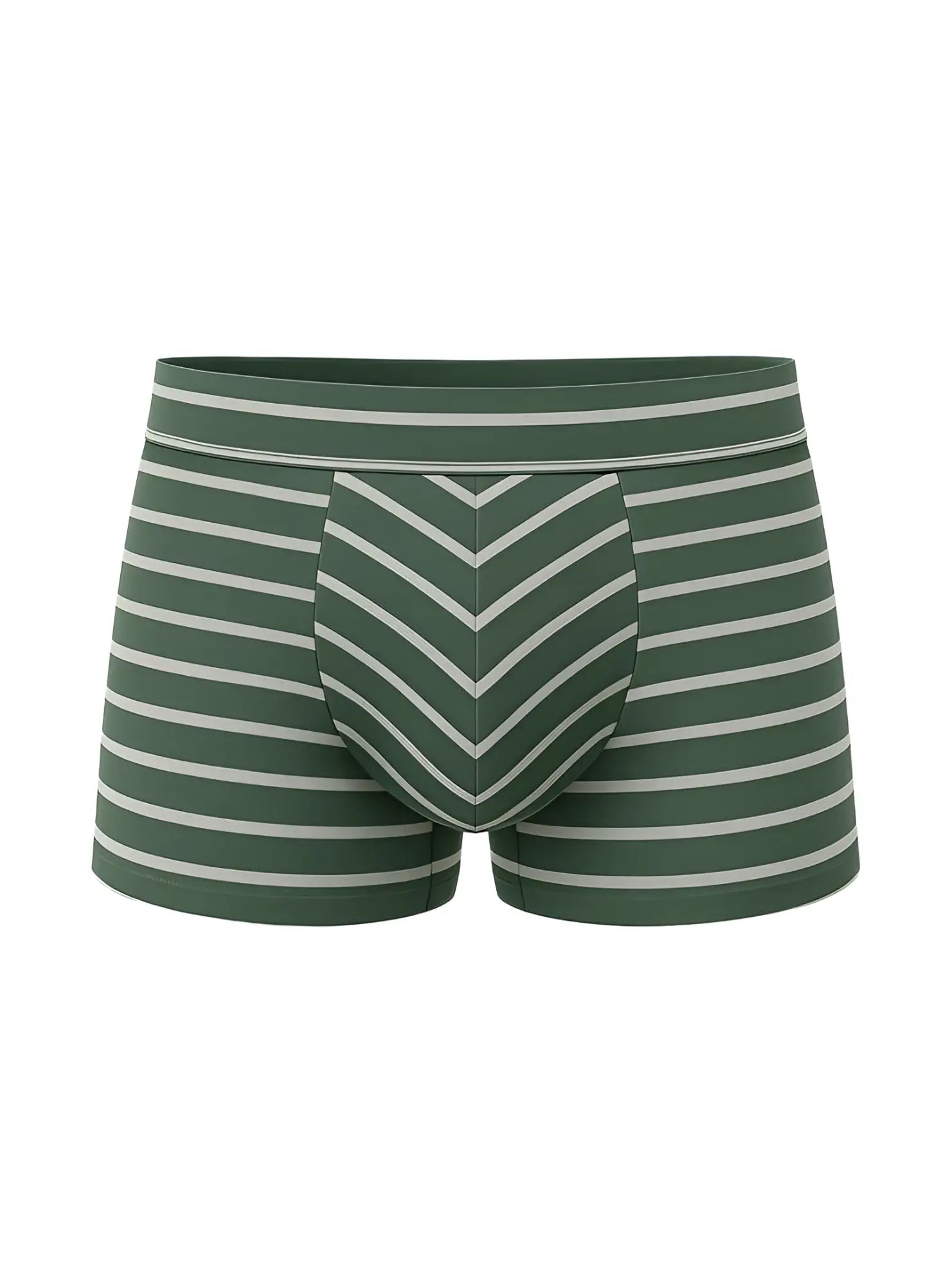 Dark green and white striped cotton boxer briefs with chevron pattern front part in assorted 4 pieces pack