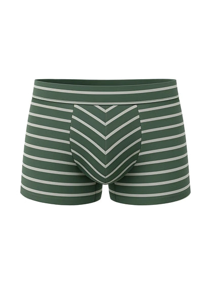 Dark green and white striped cotton boxer briefs with chevron pattern front part in assorted 4 pieces pack