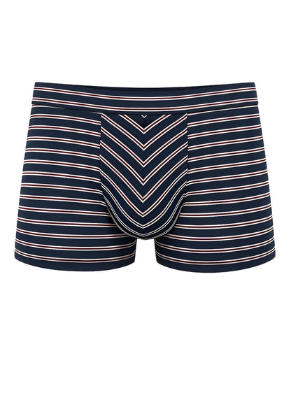 Assorted cotton trunk 4 pieces pack featuring navy blue and light pink striped men’s boxer briefs with chevron pattern