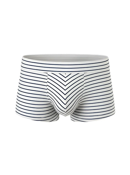 White cotton briefs with navy blue horizontal stripes and a chevron pattern from assorted cotton trunk 4 pieces pack