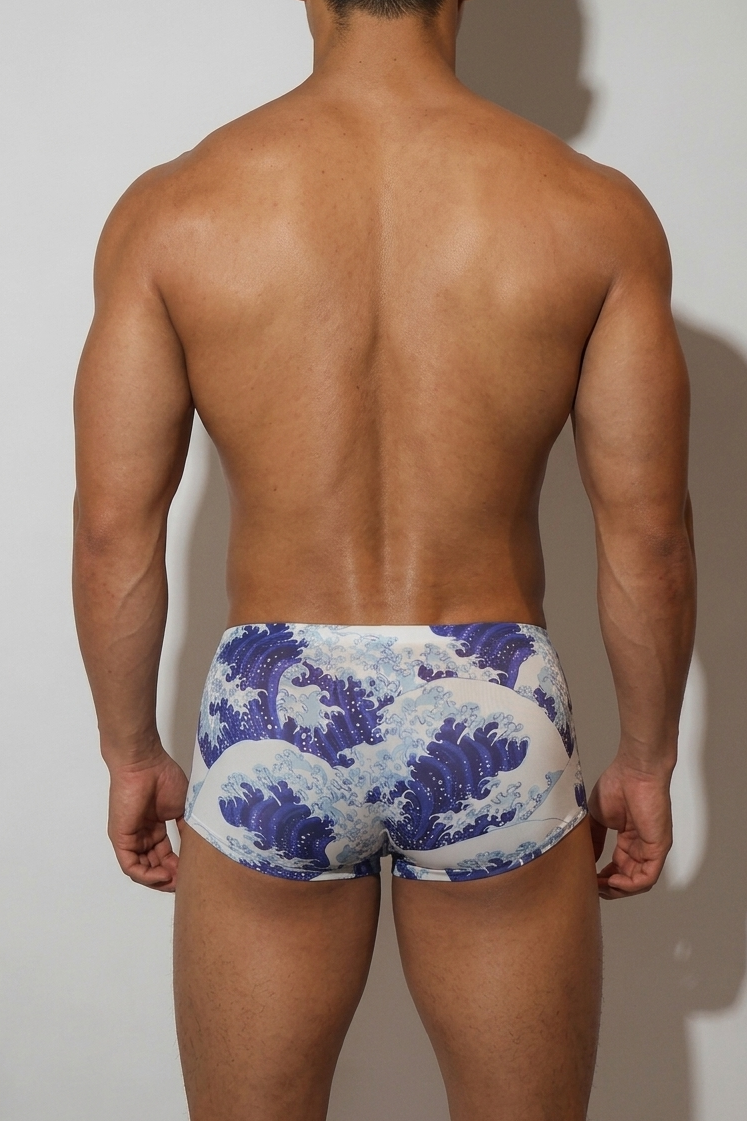 JJ Malibu Men's Come-Over Silky Seamless Boxer Briefs - Crashing Waves