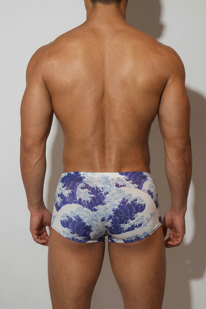 JJ Malibu Men's Come-Over Silky Seamless Boxer Briefs - Crashing Waves