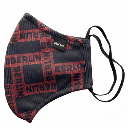 Black and red patterned barcode berlin chief warrant officer grayson unisex face mask with black elastic ear loops