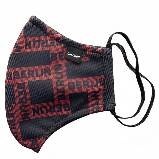 Black and red patterned barcode berlin chief warrant officer grayson unisex face mask with black elastic ear loops