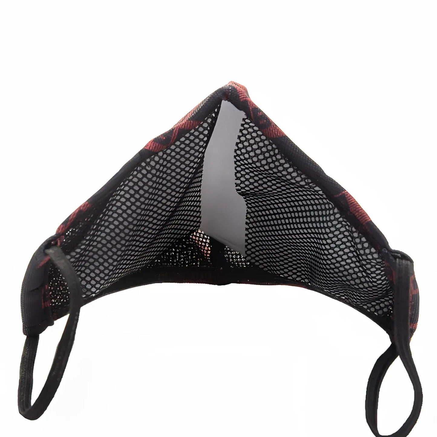 Black mesh face mask with red and black patterned trim barcode berlin chief warrant officer grayson unisex size one size