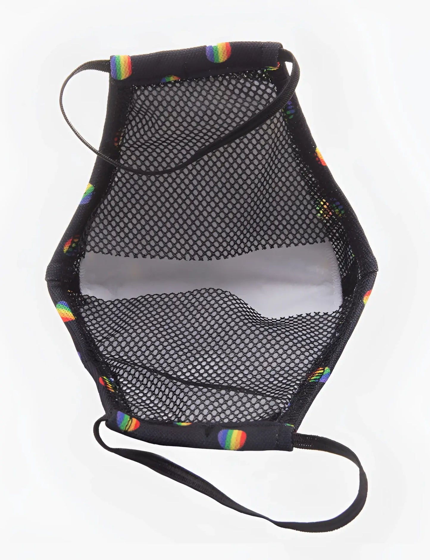 Black mesh face mask with rainbow polka dots and white filter pocket by barcode berlin unisex size one size