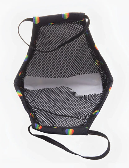 Black mesh face mask with rainbow polka dots and white filter pocket by barcode berlin unisex size one size