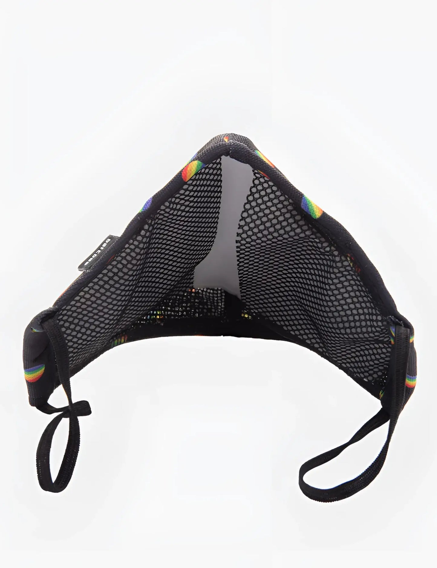 Black mesh face mask with rainbow trim and adjustable elastic ear loops from barcode berlin unisex major general michelinho line