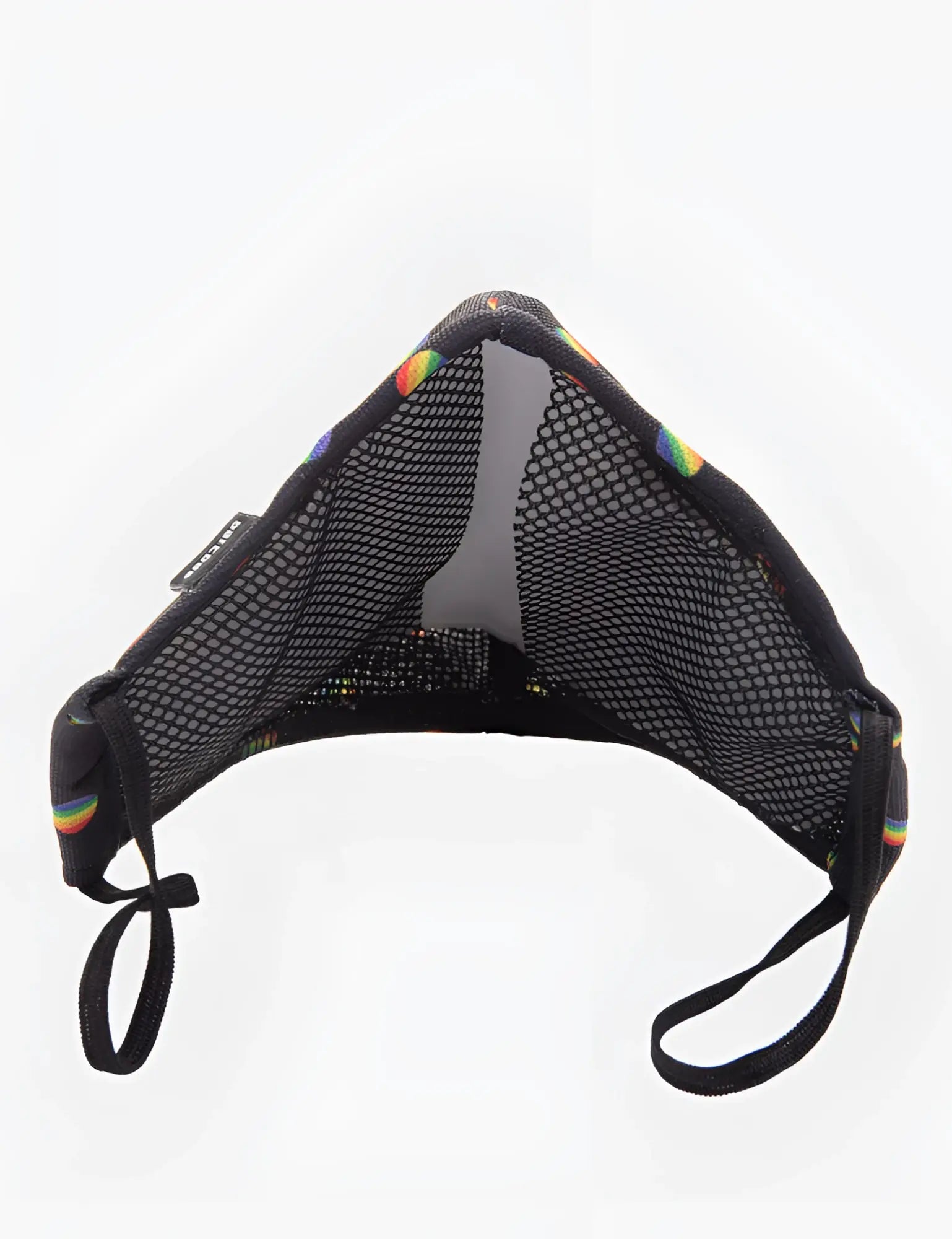 Black mesh face mask with rainbow trim and adjustable elastic ear loops from barcode berlin unisex major general michelinho line