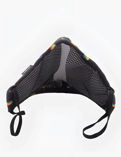 Black mesh face mask with rainbow trim and adjustable elastic ear loops from barcode berlin unisex major general michelinho line
