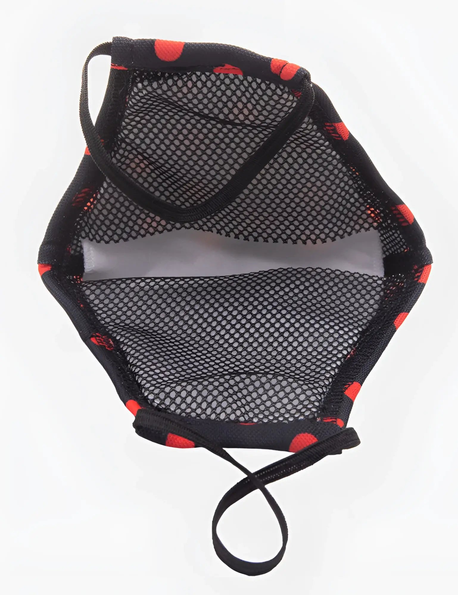 Barcode Berlin Major General Michelinho unisex black mesh face mask with red polka dots and adjustable ear loops