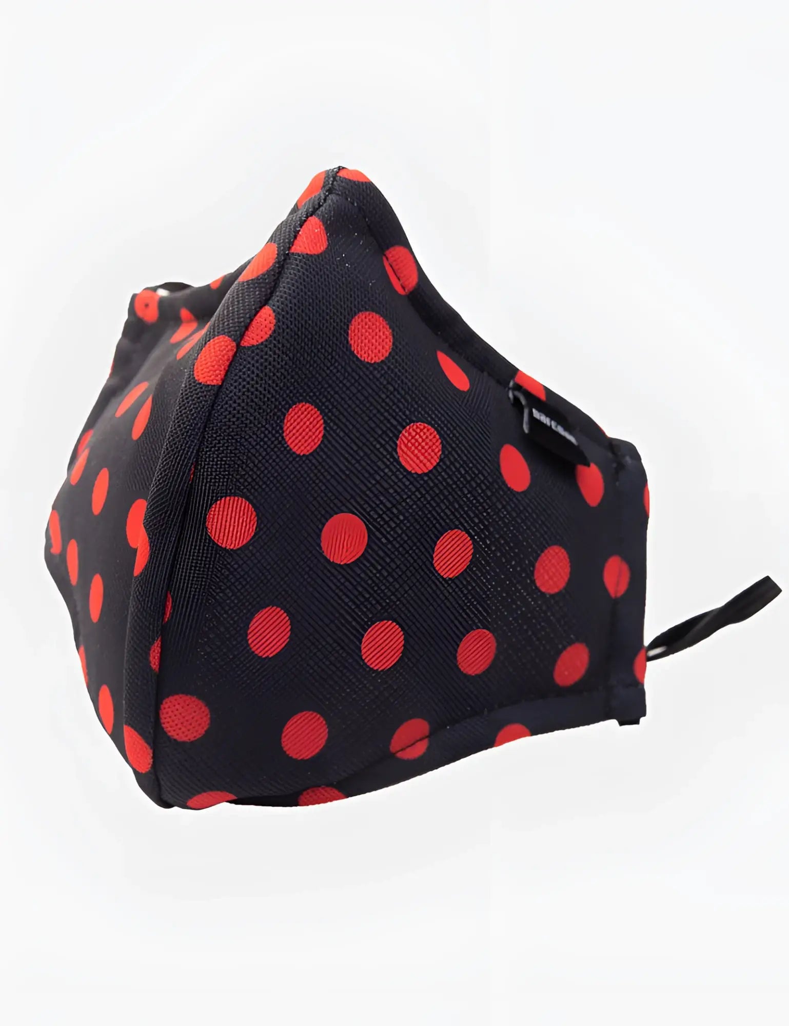 Barcode berlin major general michelinho unisex face mask black fabric with bold red polka dots and side zipper