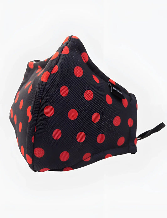 Barcode berlin major general michelinho unisex face mask black fabric with bold red polka dots and side zipper