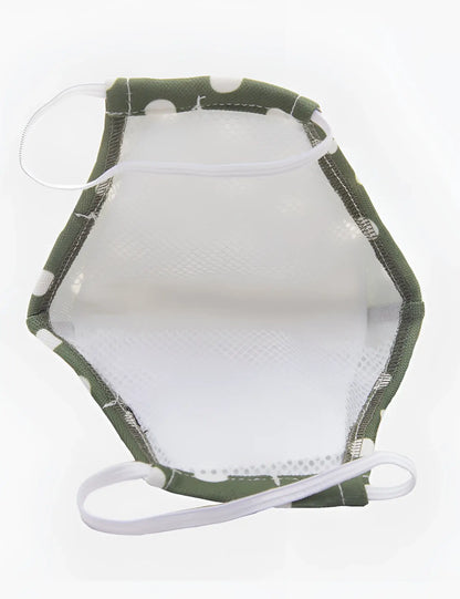 Olive green polka-dot mesh face mask with white elastic ear loops from Barcode Berlin unisex size one size