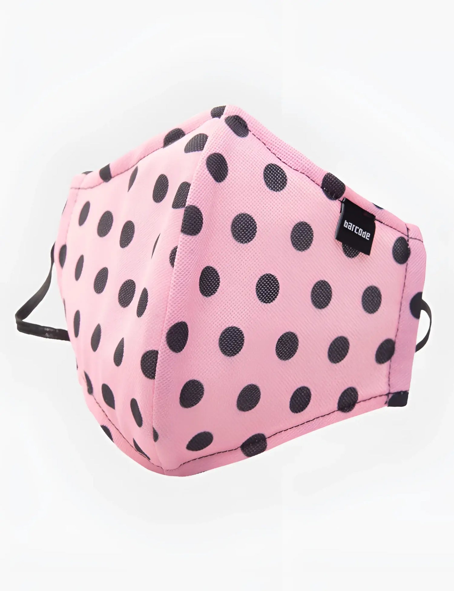 Barcode Berlin Major General Michelinho unisex fabric face mask pink with black polka dots and adjustable ear loops