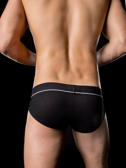 Black textured Barcode Berlin Berlin Mitte thermo brief underwear with white trim waistband in size S