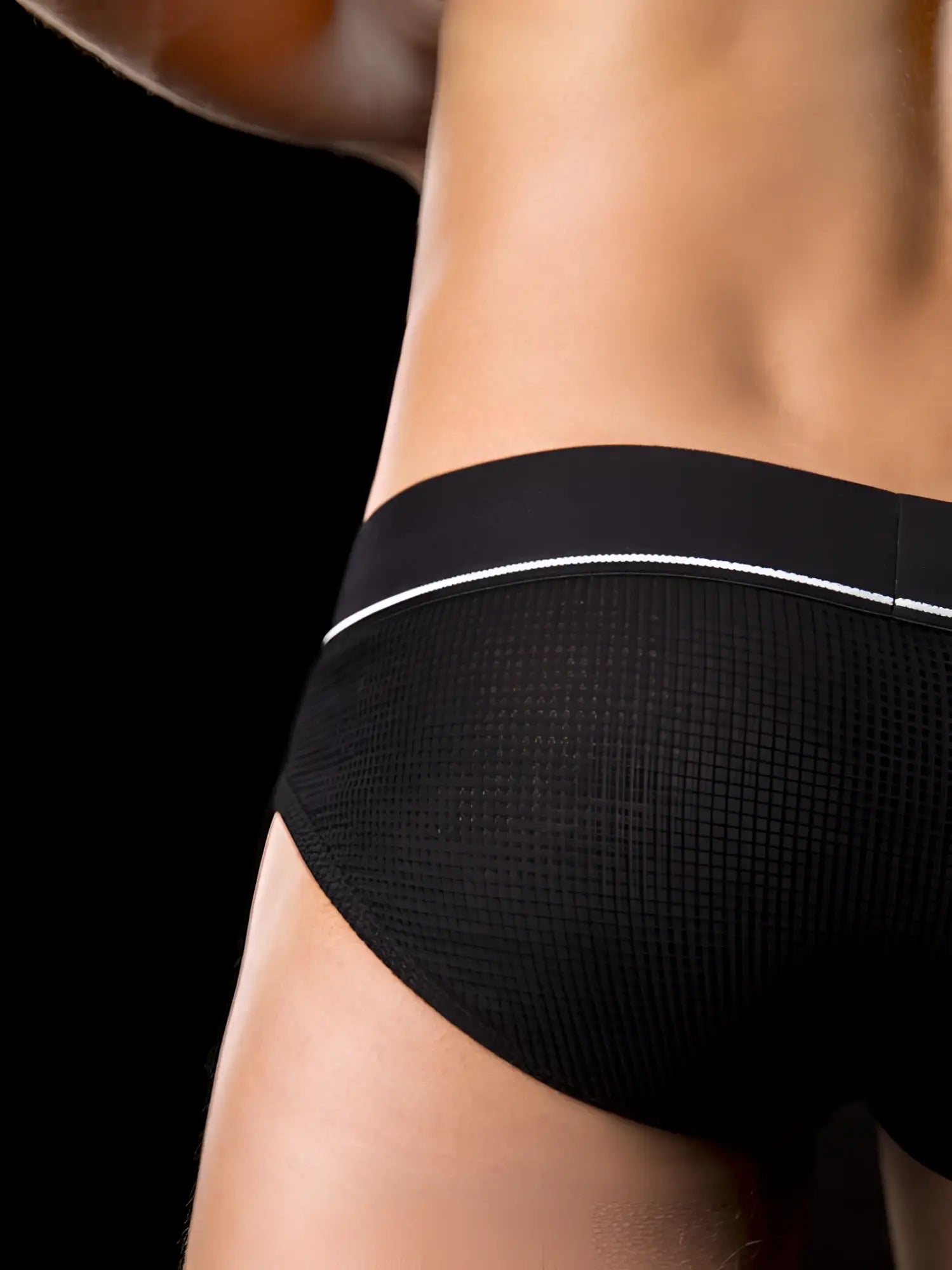 Black textured thermo briefs with white trim waistband by Barcode Berlin Berlin Mitte in size small