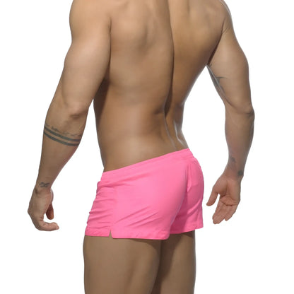 Basic mini short bright pink snug fit athletic shorts with side seam detailing for activewear