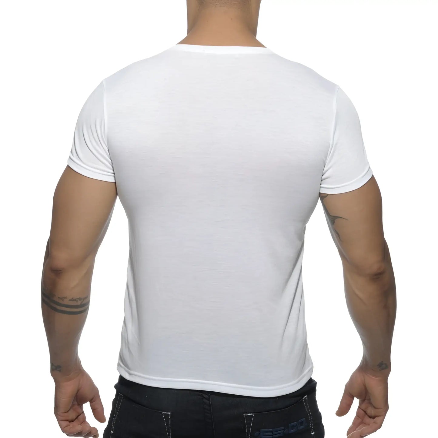 White cotton basic v-neck t-shirt with short sleeves ideal for casual and everyday wear