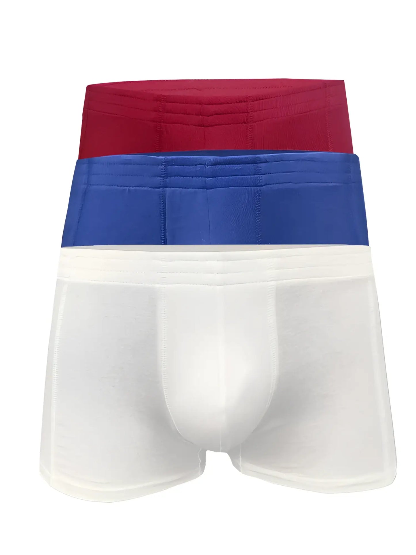 Set of three men’s briefs basics trunk 3-pack in assorted red blue and white colors for everyday comfort