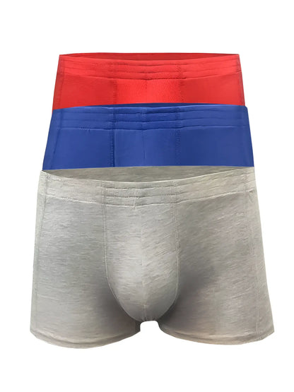 Basics trunk 3-pack of men’s boxer briefs in red blue and heather gray soft breathable fabric for everyday wear