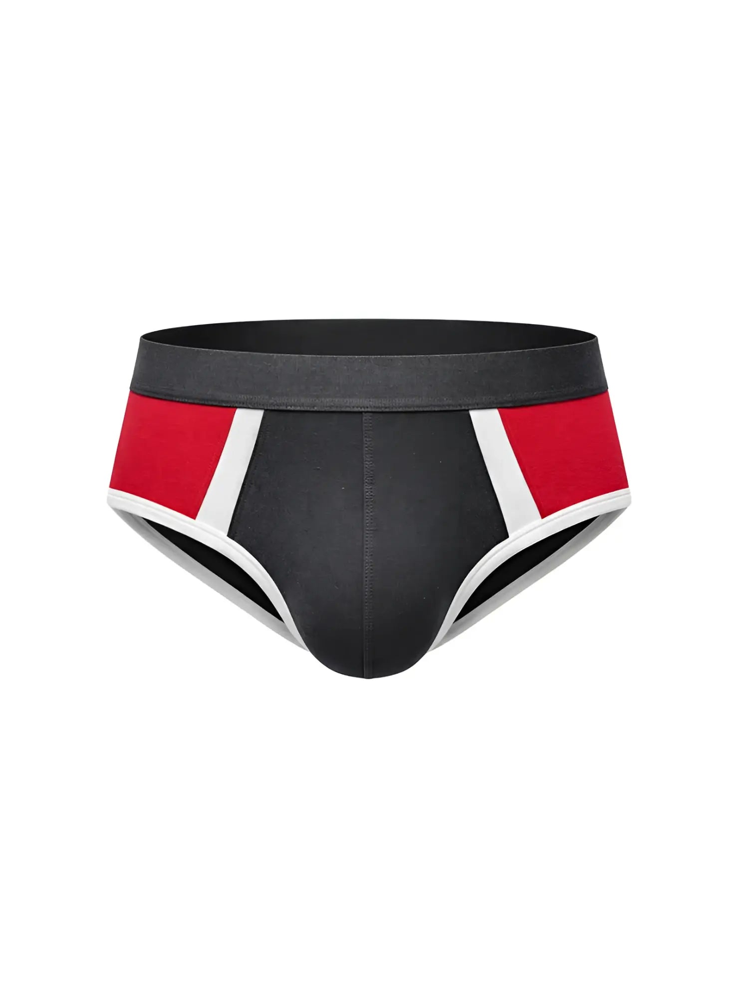 Basix comfort one brief black with bold red and white geometric side panels designed for everyday comfort