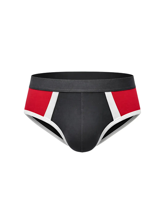 Basix comfort one brief black with bold red and white geometric side panels designed for everyday comfort