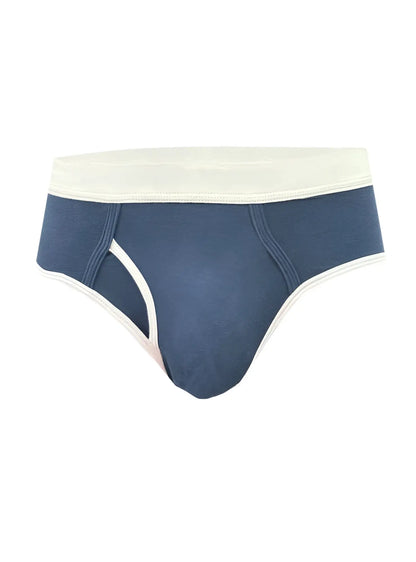 Basix comfort brief navy blue briefs with cream-colored waistband and trim for everyday comfort and support