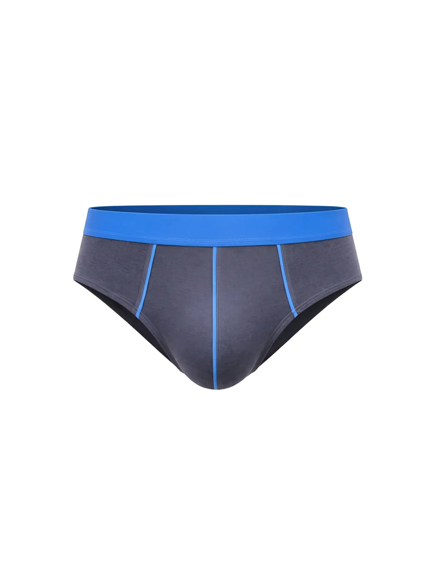 Dark gray basix comfort contrast briefs with vibrant blue waistband and stitching for everyday comfort wear