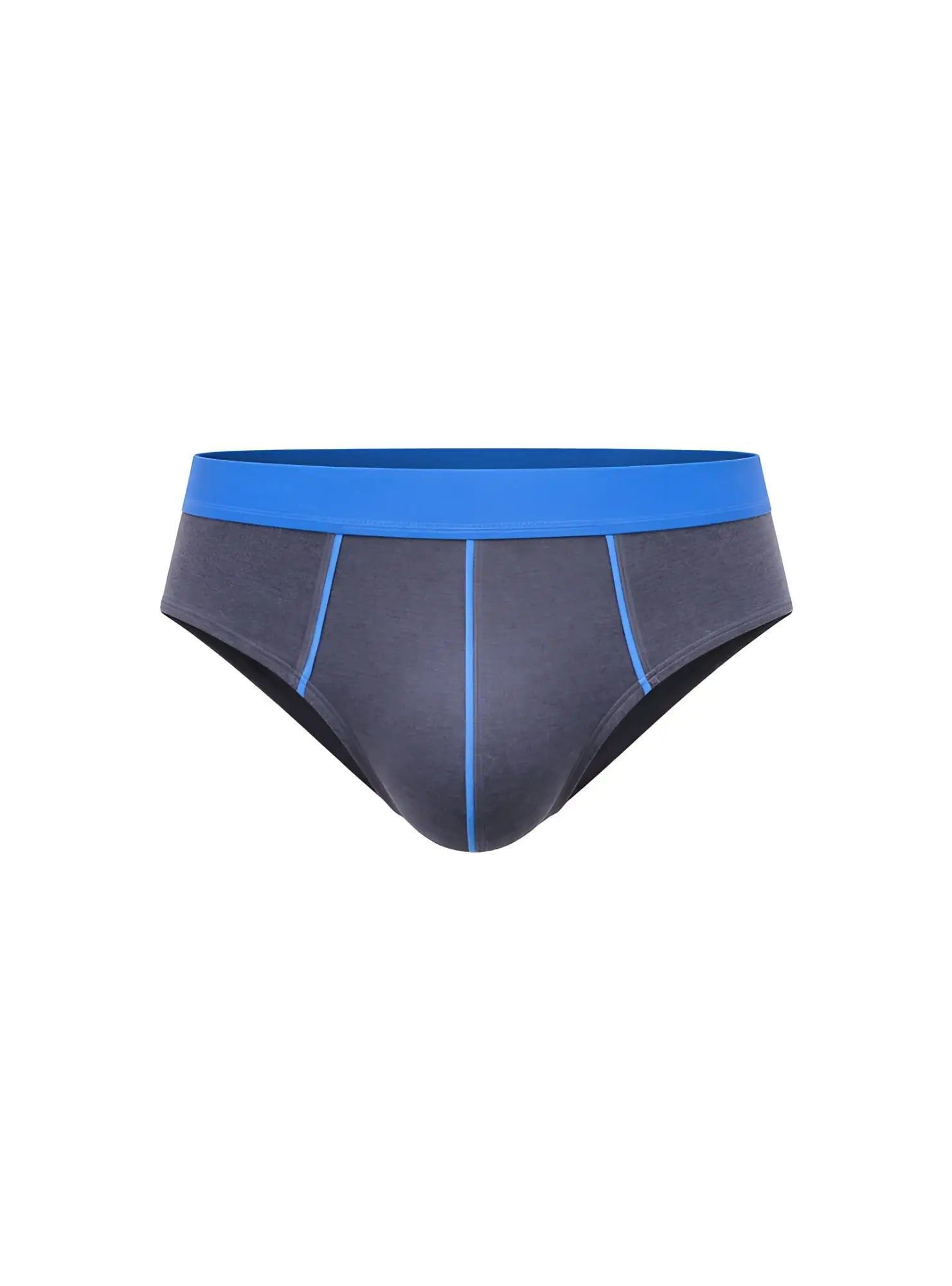 Dark gray basix comfort contrast briefs with vibrant blue waistband and stitching for everyday comfort wear
