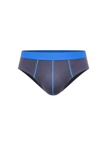 Dark gray basix comfort contrast briefs with vibrant blue waistband and stitching for everyday comfort wear