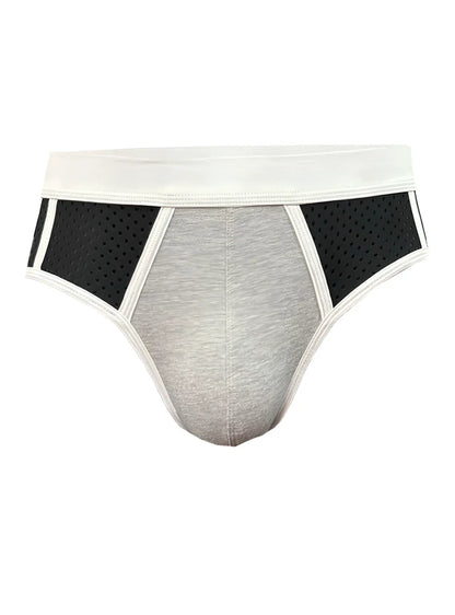 Basix Sport’s brief gray and black athletic briefs with perforated mesh sides and white trim for active wear