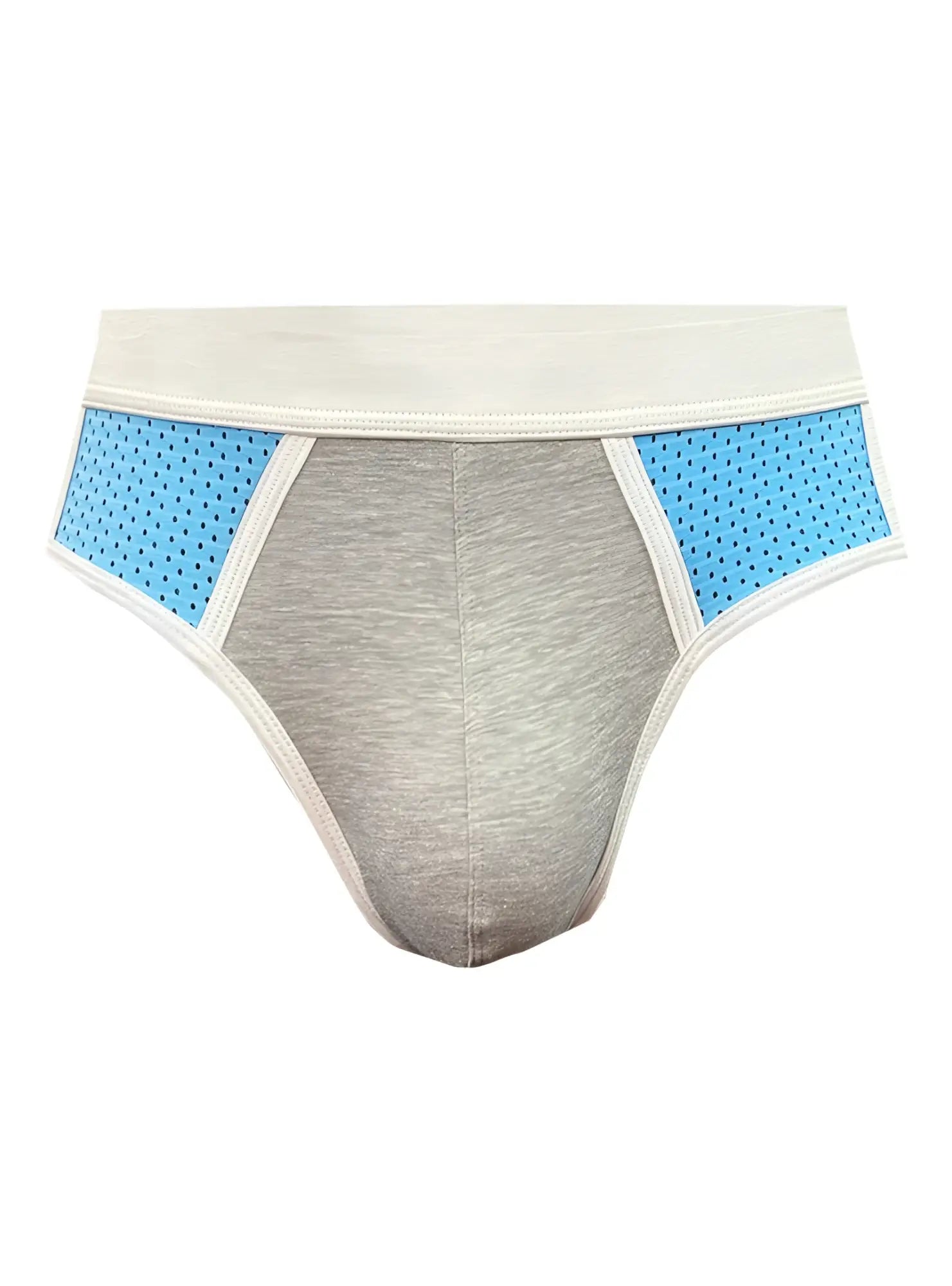 Basix sport gray and light blue athletic briefs with perforated side panels for breathable support and comfort