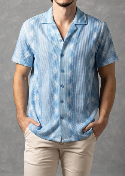 Bespoke Moda Herren-Kurzarmhemd mit Textur „Azure Coast“ – Blau