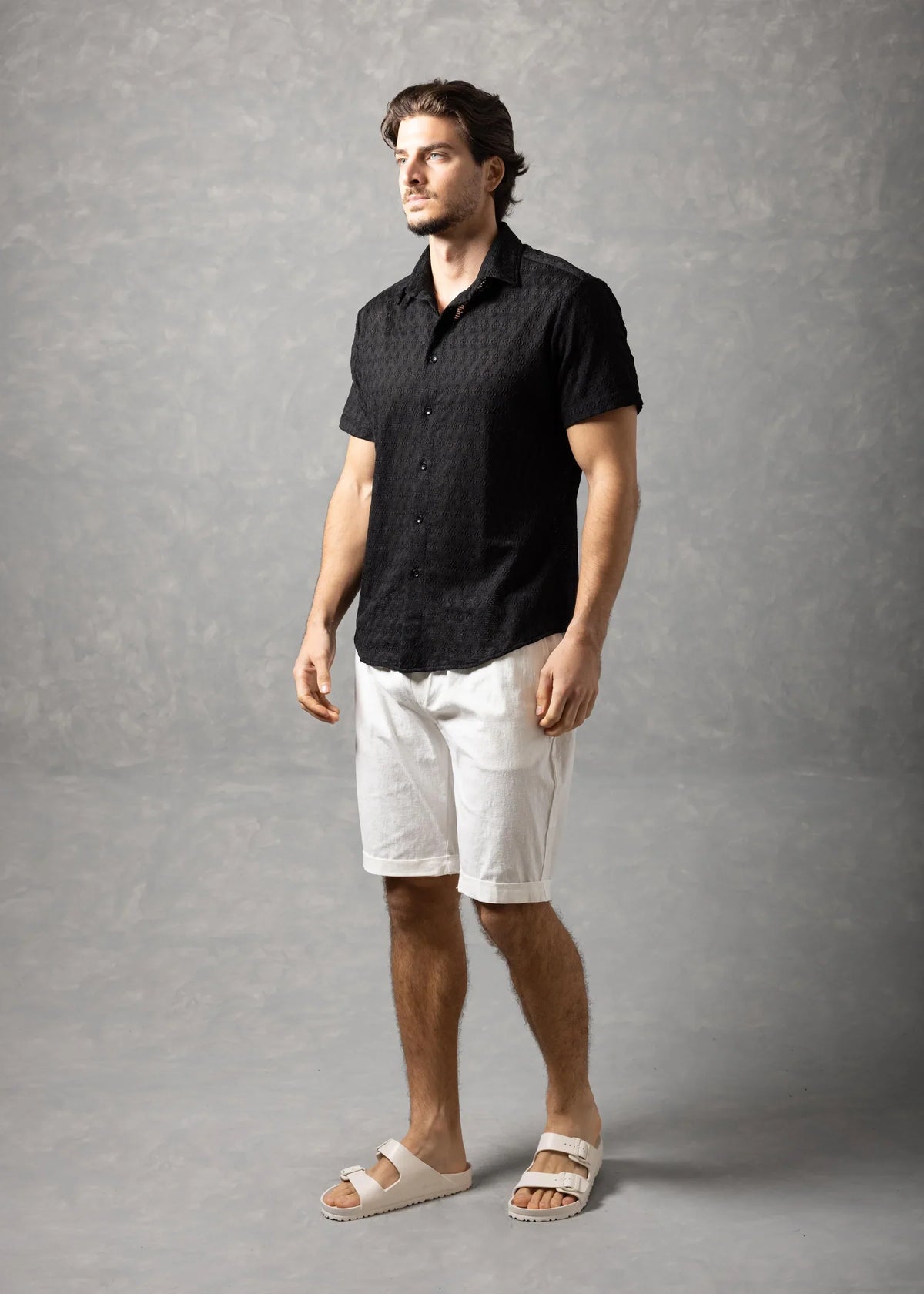 Bespoke Moda Herren Desert Textured Resort Kurzarmhemd - Schwarz