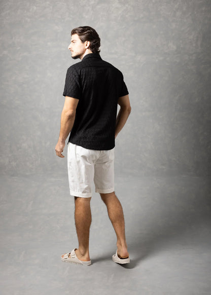 Bespoke Moda Herren Desert Textured Resort Kurzarmhemd - Schwarz